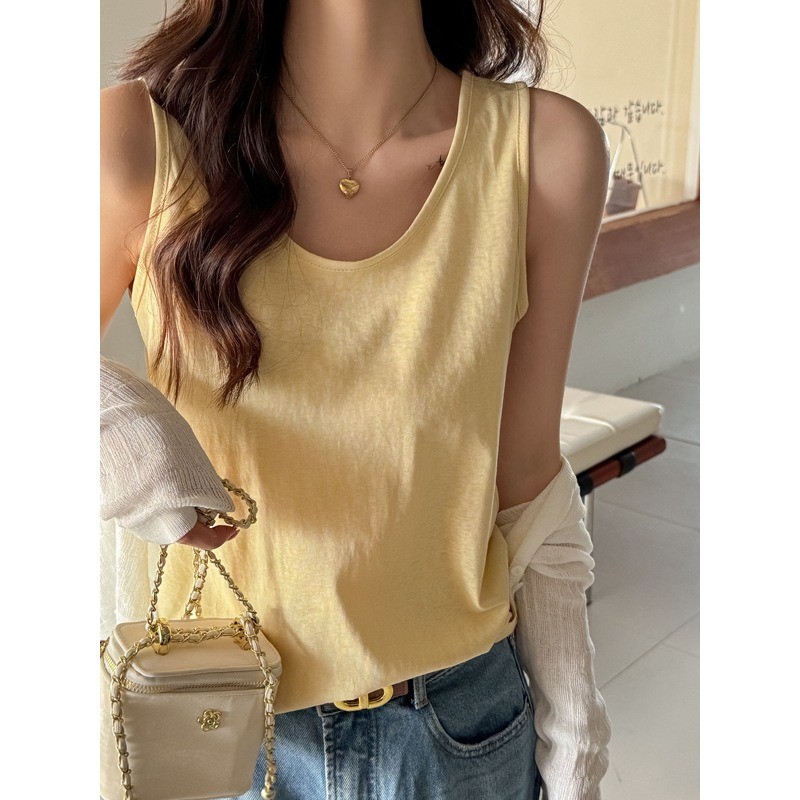 SUXI Áo hai dây không tay màu trơn đơn giản mùa hè mới dành cho nữ 250530