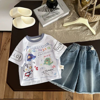 Áo thun ngắn tay cotton mới cho bé trai mùa hè, phong cách Hàn Quốc, in hoạt hình, áo cổ tròn màu sắc cho trẻ em