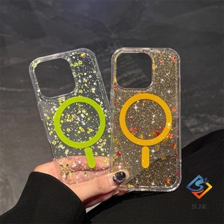 Ốp Acrylic Từ Tính Mới Cho iPhone 16 15 14 13 12 Pro Max 14Plus 15Plus 16Plus Pha Lê Trong Suốt Chống Nắng Với Hoa Lấp Lánh