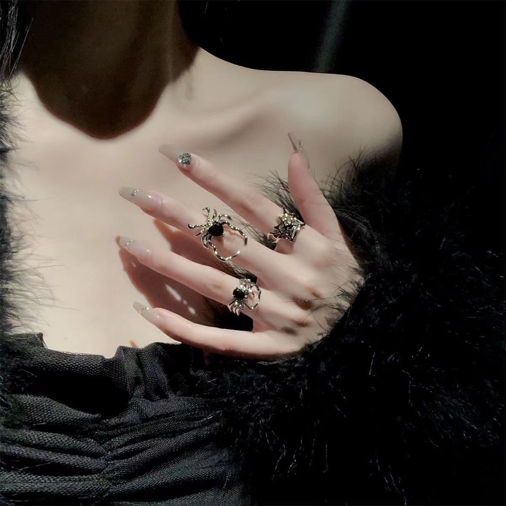 Nhẫn nhện thời trang cá tính Gothic tối màu cho phụ nữ, xu hướng Ins Dongdaemun, nhẫn mở cao cấp đa năng sang trọng nhẹ nhàng cho người nổi tiếng trên internet