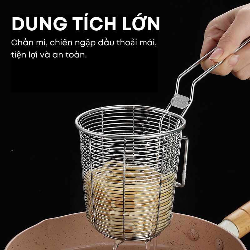 Rổ Lưới Inox 304 Có Tai Gài – Chiên, Trụng, Luộc, Hấp Đa Năng – Dùng Gia Đình, Quán Ăn, Nhà Hàng| 300