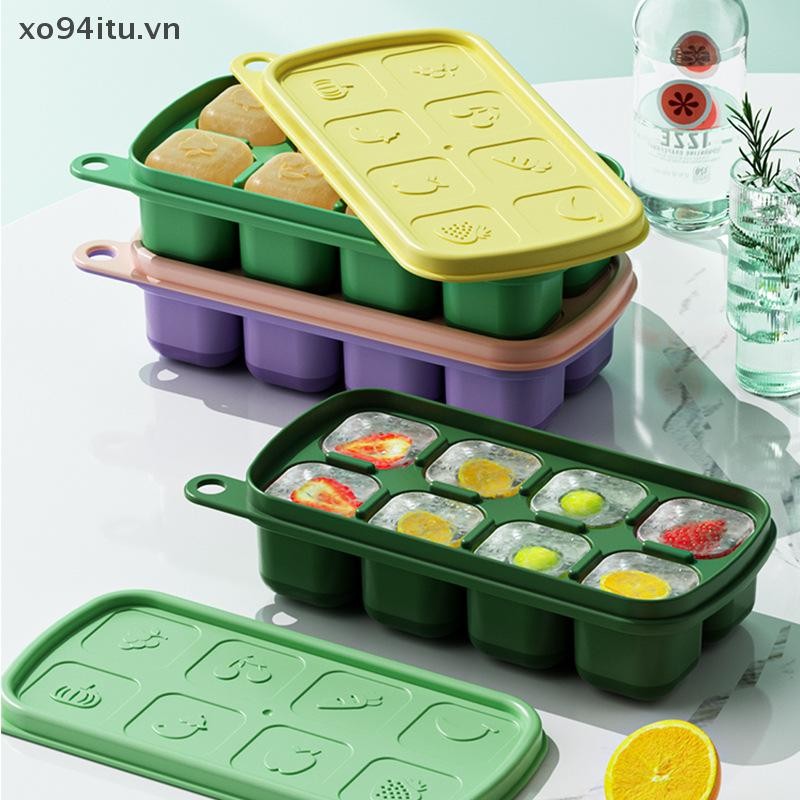 XOITU 1 8 Cell Khuôn Silicon Cấp Thực Phẩm Lưới Đá Có Nắp Hộp Đựng Đá Khay Làm Khuôn Hộp Bảo Quản Đá Có Thể Tái Sử Dụng DIY Tiện Ích Nhà Bếp VN
