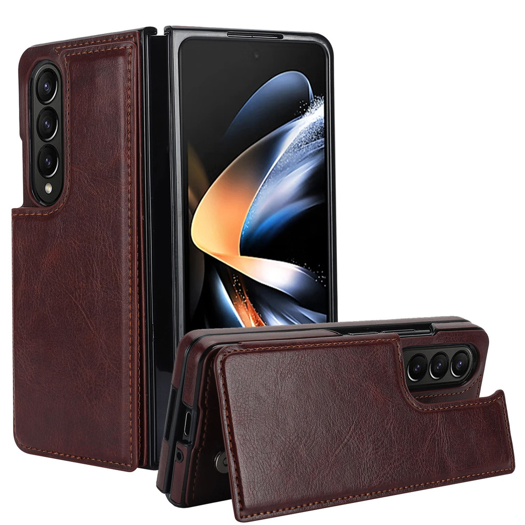 Ví Sang Trọng Cho Samsung Galaxy Z Fold 7 3 4 5 6 Ốp Điện Thoại Có Đựng Thẻ Da Kicstand Stockproof Vỏ Bảo Vệ