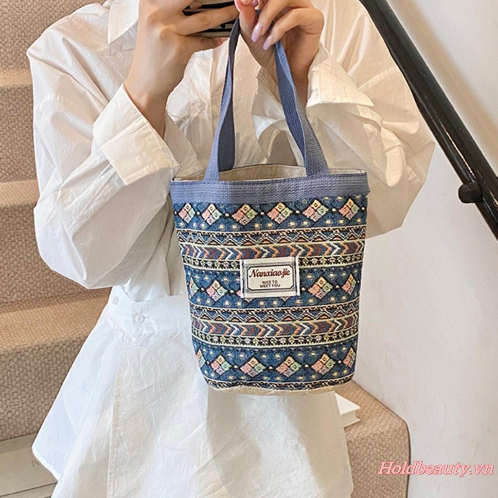 Túi xách nữ Canvas Tote họa tiết hình học hợp thời trang Túi xách cho du lịch đi biển mua sắm hàng ngày