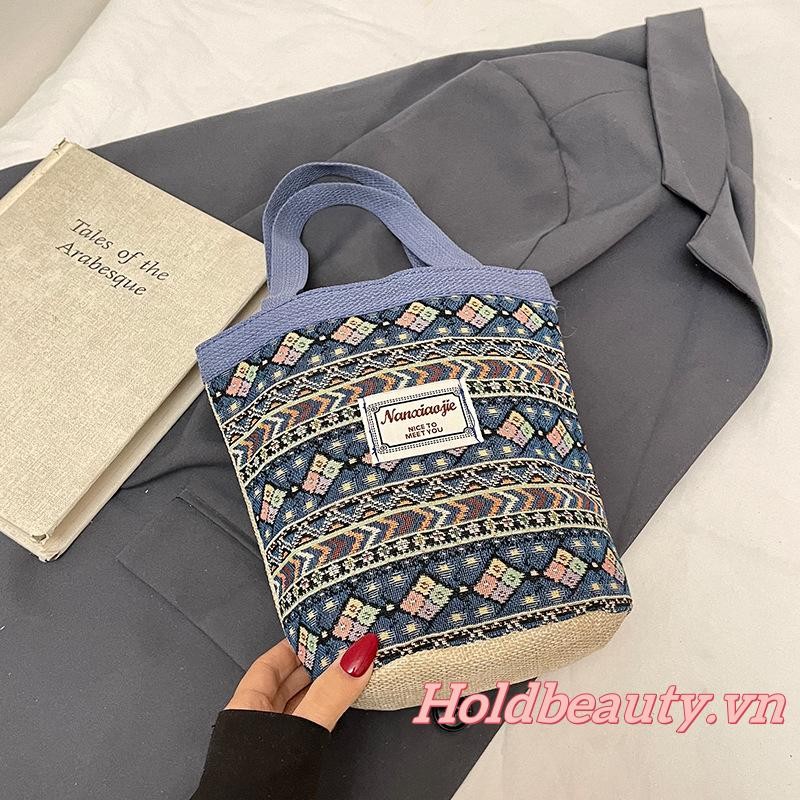 Túi xách nữ Canvas Tote họa tiết hình học hợp thời trang Túi xách cho du lịch đi biển mua sắm hàng ngày