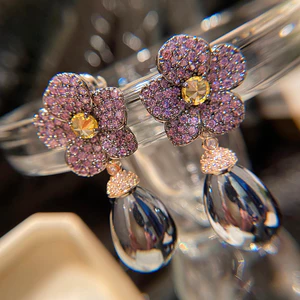 Handmade Thanh Lịch Ngọc Trai Zircon Hoa Dài Bông Tai Sang Trọng Bán Buôn