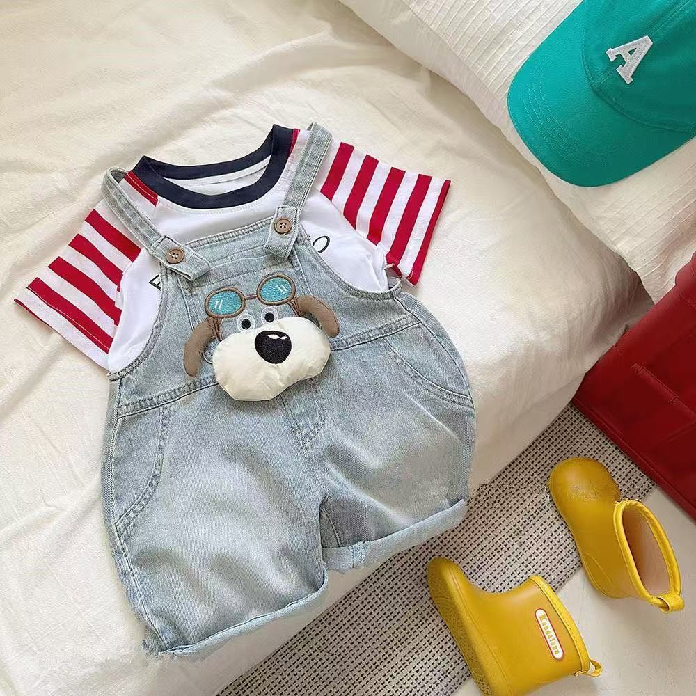 Quần yếm ngắn tay Bộ đồ trẻ em Quần áo trẻ em Quần áo trẻ em Bộ đồ hai mảnh Denim 6.17