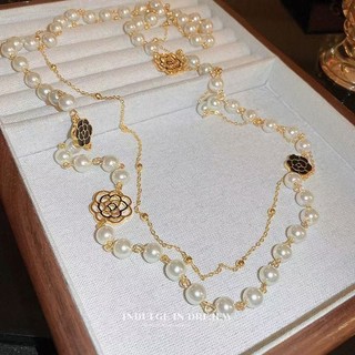 Dây chuyền ngọc trai hoa hồng rỗng sang trọng nhẹ, dài, cao cấp, thiết kế thời trang, phong cách Chanel, phụ kiện thanh lịch 6.17 GLRQ