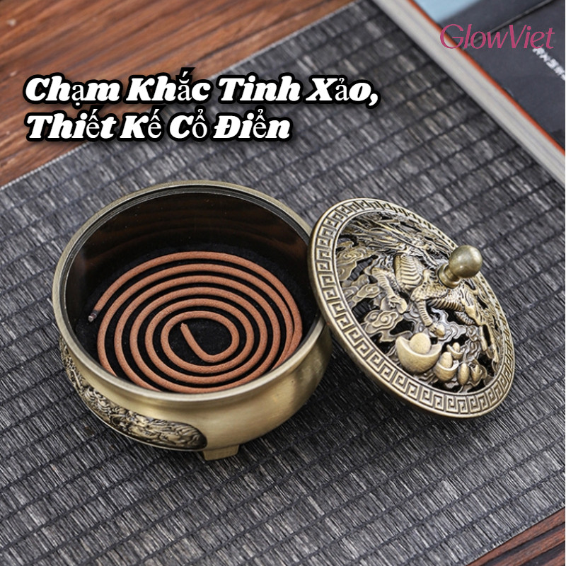 Lư Đốt Trầm Hương,Hợp Kim Đồng Cao Cấp,Chạm khắc tinh xảo,Trang Trí Nhà Cửa, Quà Tặng Sang Trọng