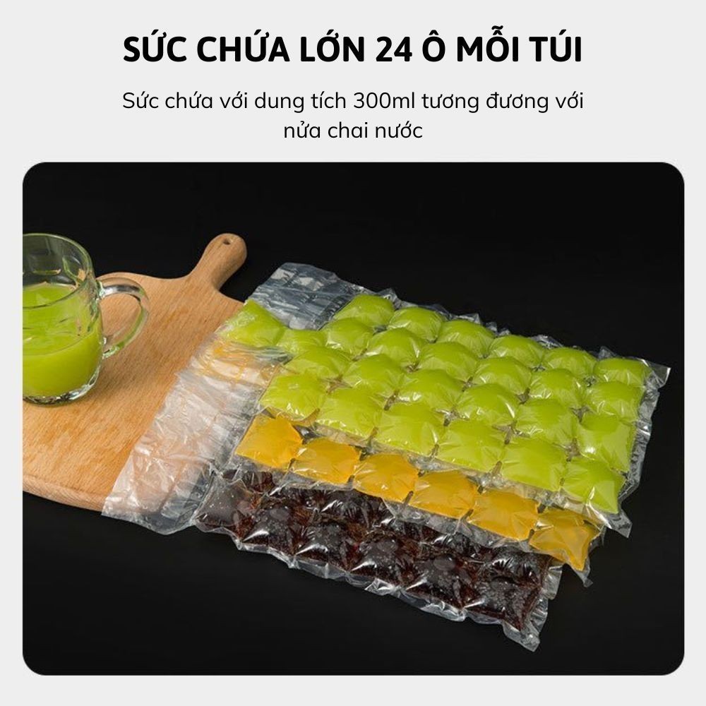 Set 50 Túi Làm Đá Viên 24 Ô Dùng 1 Lần, Túi Làm Kem Siro, Sữa Chua, Nước Trái Cây Kèm Phễu An Toàn Vệ Sinh