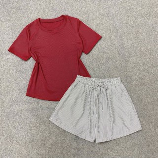 Đồ Bộ Bigisize Mặc Nhà Áo Thun Ôm Baby Tee Phối Quần Kẻ Sọc Cạp Chun Cho Chubby (G244-Q537)