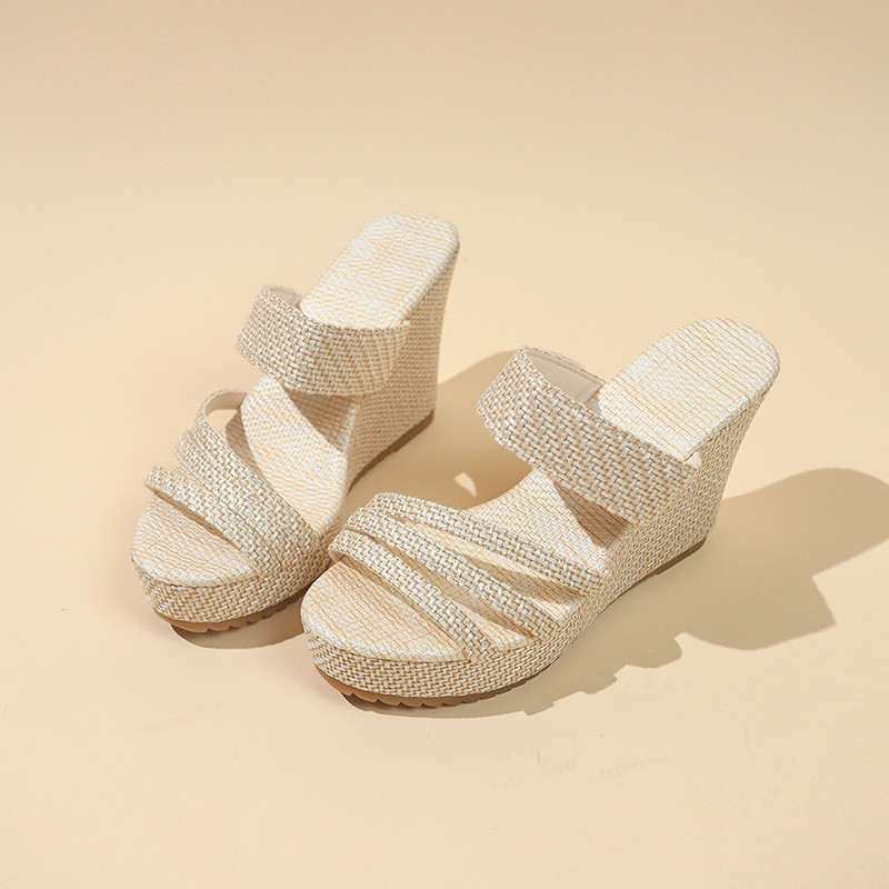 Atikota Nữ Dệt Nêm Sandal Tăng Chiều Cao Thoải Mái Mũi Tròn Thời Trang Dép