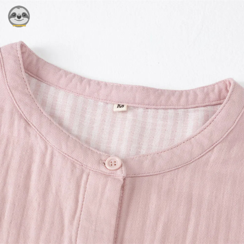 Phong cách Nhật Bản Phong cách Muji / Sợi Cotton hai lớp màu trơn Cổ tròn Quần ngắn tay Bộ đồ ngủ / Mùa hè có thể mặc bên ngoài Bộ đồ mặc nhà thông thường