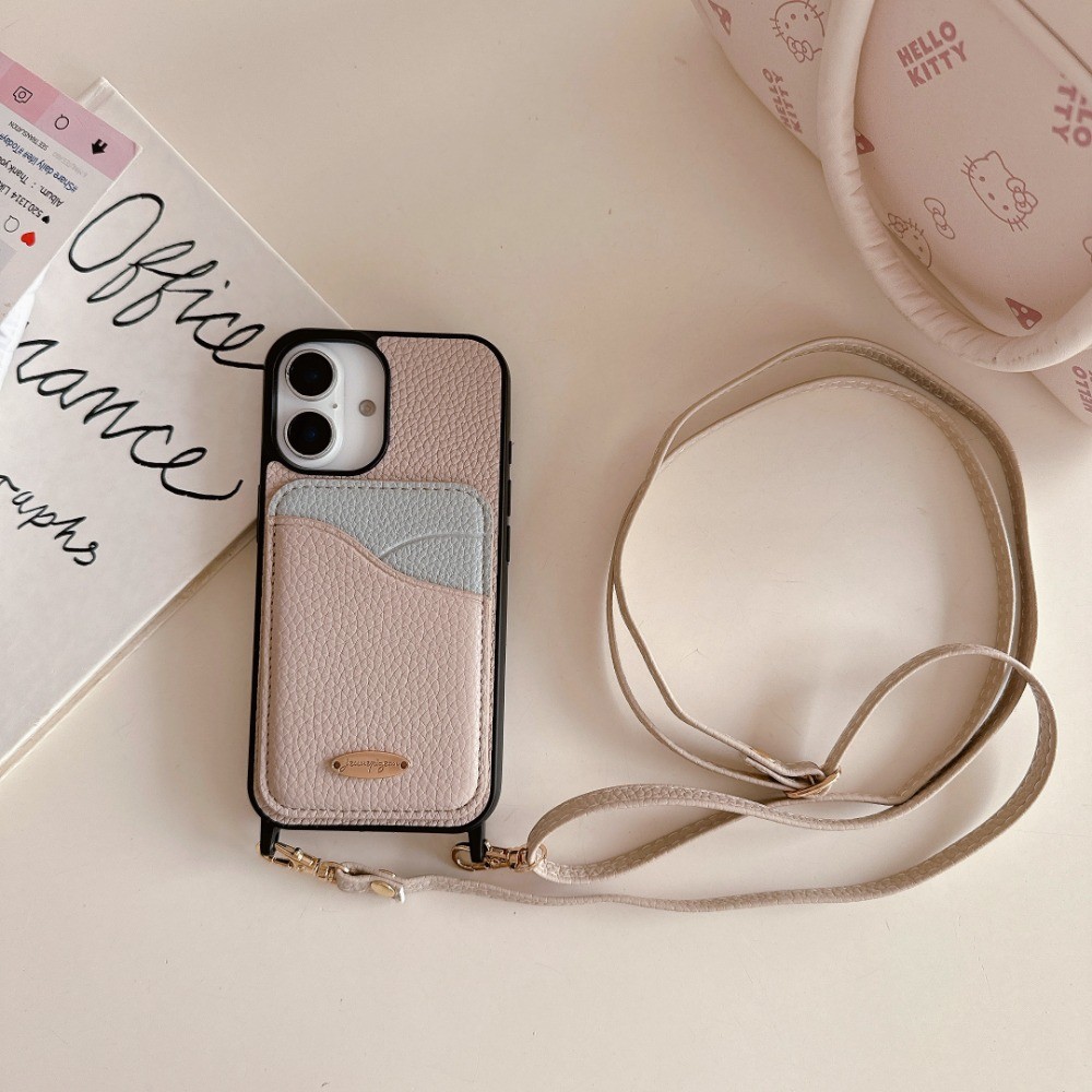 Ốp Điện Thoại Dây Đeo Ngang Cho IPhone 16E 16 15 Plus 14 13 11 Pro Max 12 Ví Da Mini Khe Cắm Thẻ Vỏ Bảo Vệ