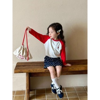 Quần Áo Trẻ Em Dễ Thương Thu Đông Quần Áo Đáy Áo Thun Cotton Mới Bé Gái Dài Tay Thời Trang Raglan Tay Áo