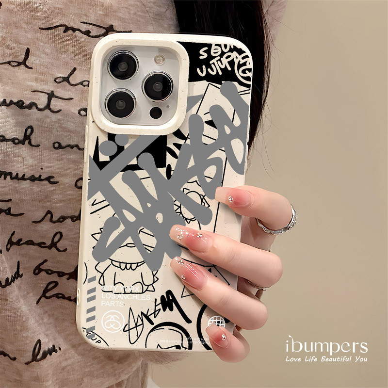ibumpers Ốp Điện Thoại iPhone Nghệ Thuật Thanh Lịch Graffiti Stussy Họa Tiết Cho IPhone 16 15 14 12 13 11 Pro Max IP 7 8 Plus X XS XR Ốp Lưng Ống Hút Lúa Mì Phân Hủy Thân Thiện Với Môi Trường