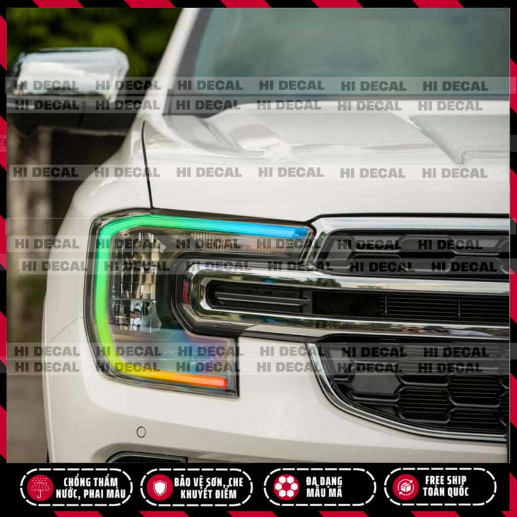Tem dán demi đèn Ford Ranger, Ford Everest form mới (1 cặp), Tem decal dán đổi màu đèn trang trí xe