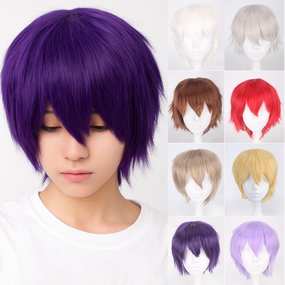 FUJIOU Anime Cosplay Tóc Giả, Tổng Hợp Chịu Nhiệt Tóc Ngắn Thẳng, Đẹp Trai Đỏ Trắng Hồng Xám Nâu Nhiều Màu Nam Lớp Tóc Giả Bé Trai