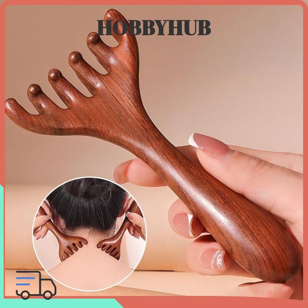 Lược tay cầm dài HOBBYHUB, Lược Massage kinh tuyến đầu răng rộng cầm tay, Dụng cụ Massage chống tĩnh điện sáu móng tay bền bỉ Gua Sha để thúc đẩy lưu thông máu