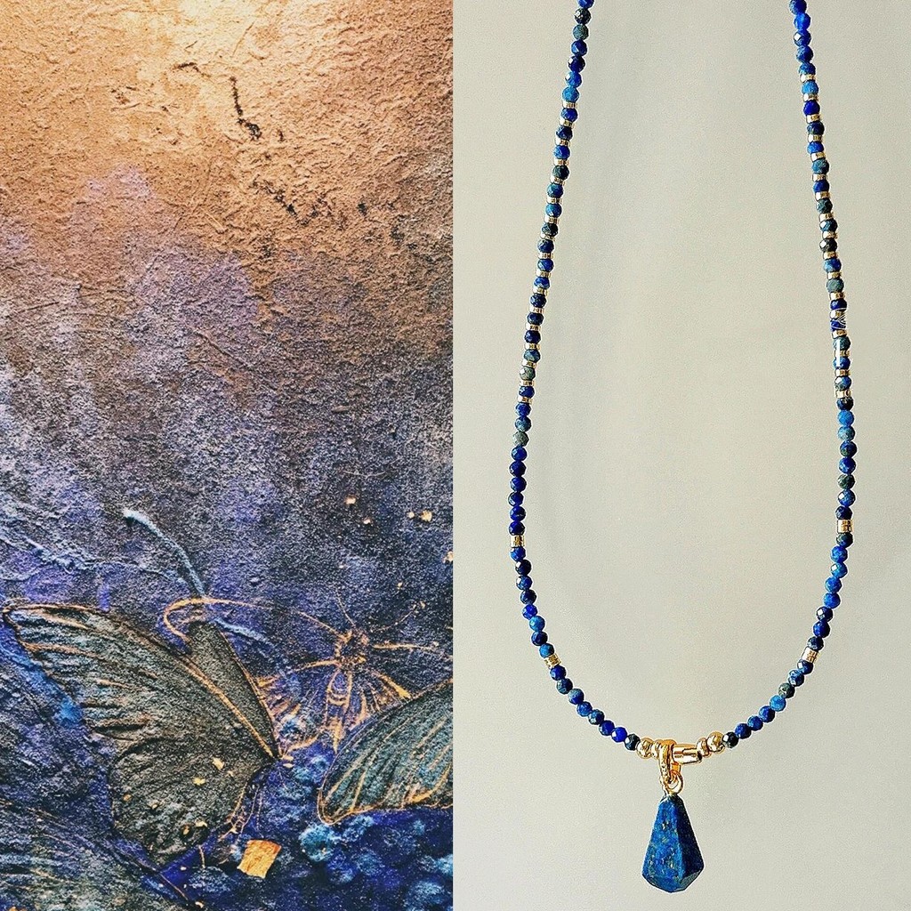 Tự nhiên lapis lazuli đường khối vỡ bạc đính cườm ngọc lam Quà tặng Trung Quốc vòng cổ