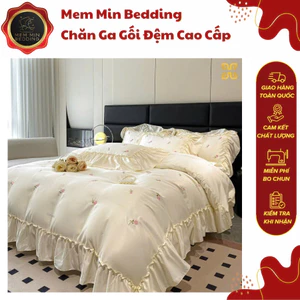 Bộ Chăn Ga Gối Tiểu Thư Viền Bèo Xinh Xắn Chất Vải Mềm Mượt,Thoáng Khí - Memminbedding Luxury