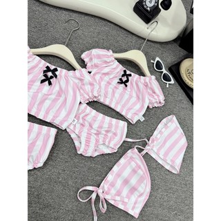 10-30kg Bơi 2 mảnh kẻ hồng kèm mũ MK