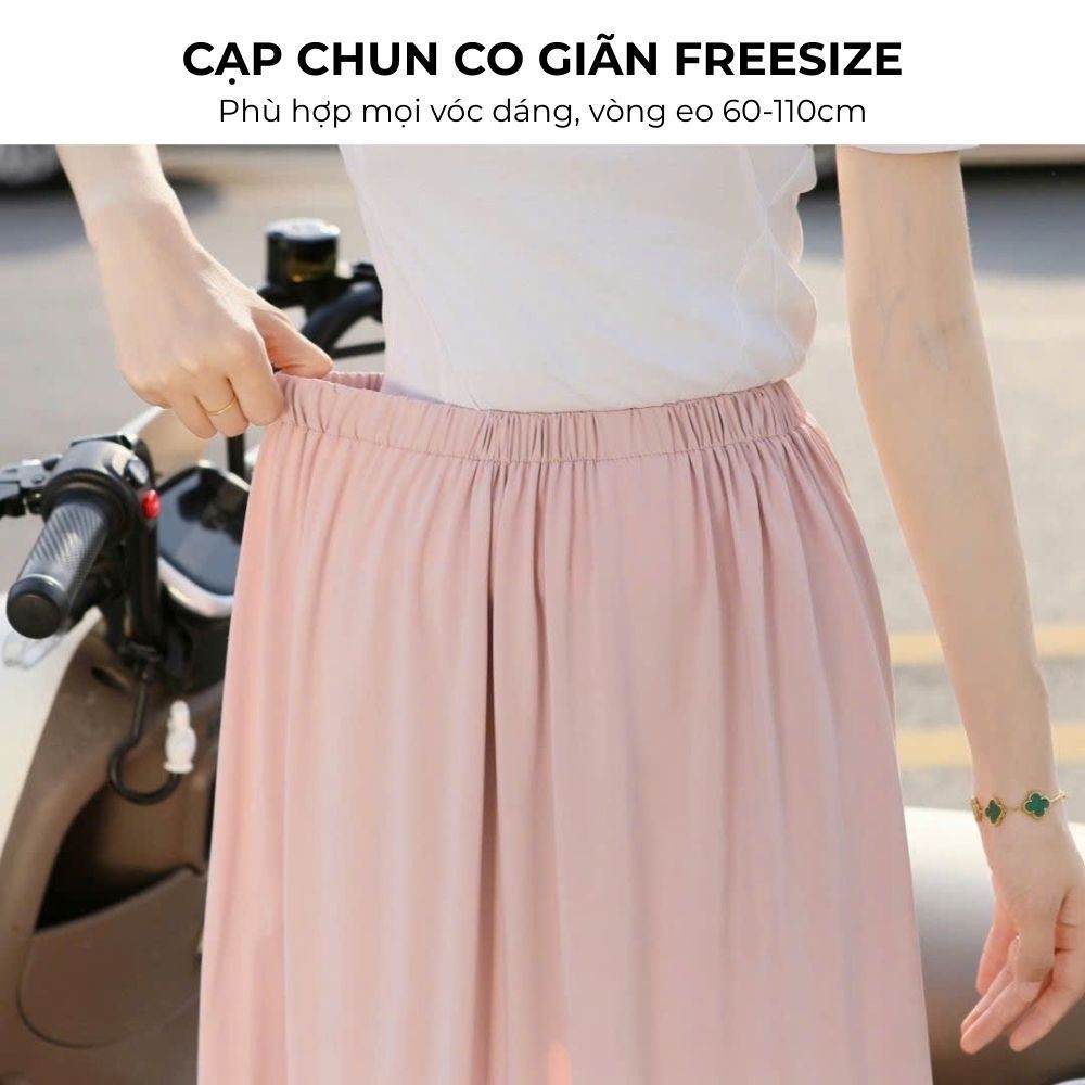 Váy Quây Chống Nắng Nữ Co Giãn 4 Chiều Chất Liệu Băng Lụa Lạnh Mát Mẻ Lưng Đai Chun Freesize