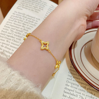 Vòng Tay Cỏ Ba Lá Rỗng Chải Vàng Vòng Tay Nữ Tinh Tế Cao Cấp Ánh Sáng Sang Trọng Bốn Ngôi Sao Tám Cánh Thiết Kế Niche Vòng Tay