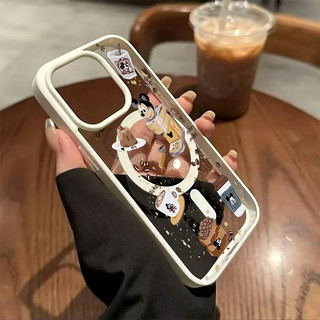 Phong Cách Chuột Cà Phê Hoạt Hình Toàn Màn Hình Ốp Lưng Điện Thoại Trong Suốt Thích Hợp Cho iPhone 14ProMax 15Pro 13Pro 12ProMax 16Pro 15Plus 14 13ProMax 11 Chống Vàng Chống Sốc Vỏ Bảo Vệ Từ Tính Chống Sốc