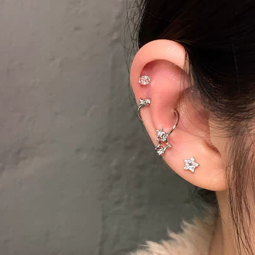 ✨Nhẫn Móng Ngựa Ngôi Sao 1.2 Bông Tai Hình Chữ S Ốc Không Chọn Siêu Nhấp Nháy Zircon Bông Tai Nhấp Nháy Sao Thổ Bông Tai 25.5.29