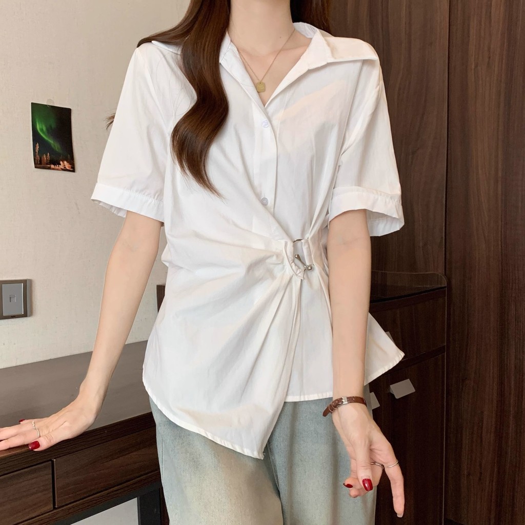 SUXI Áo sơ mi nữ màu trơn đơn giản nhẹ nhàng mùa hè mới 250530