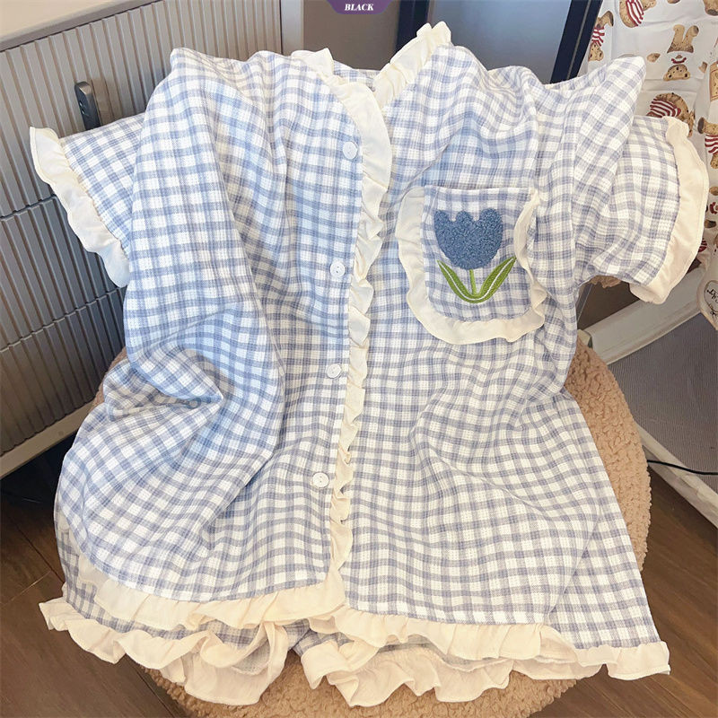 Màu xám Hoạt Hình Dễ Thương Mickey Áo Cardigan Tay Ngắn Bộ Đồ Ngủ Nữ Sinh Mùa Hè Quần Short Ký Túc Xá Homewear Suit [BL]