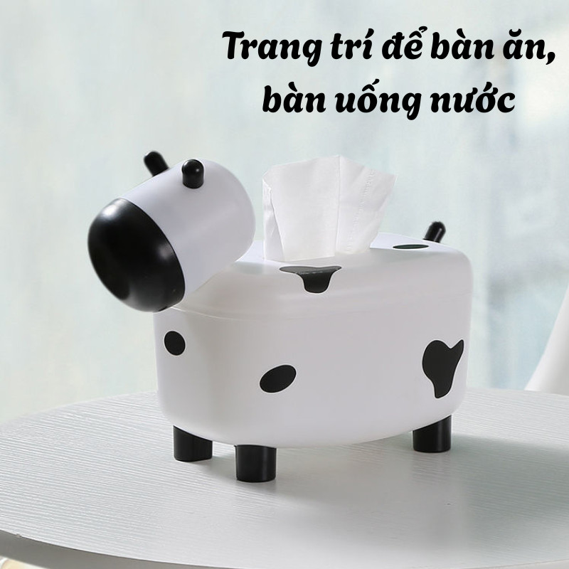 Hộp Giấy Ăn Bò Sữa Ngộ Nghĩnh DINOHOME Đa Năng, Hộp Đựng Tăm Đồ Dùng Trang Trí Bàn Ăn