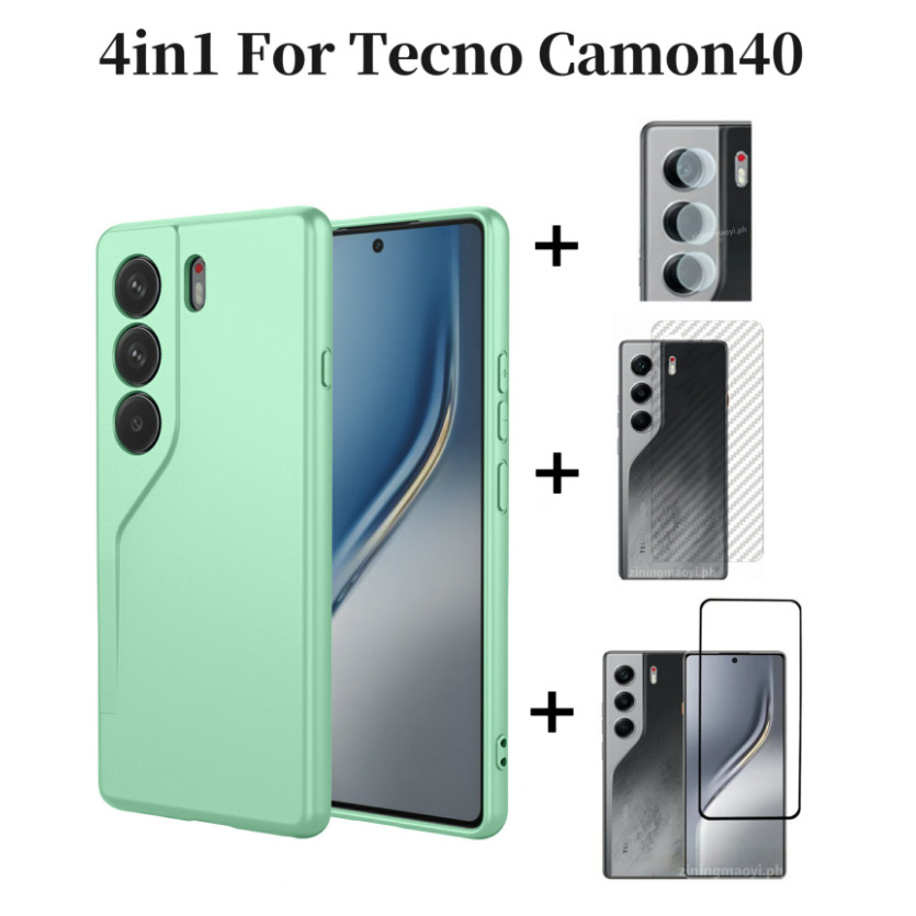 4in1 Dành Cho Tecno Camon40 4G Giả Silicon Lỏng Lỏng Vỏ Điện Thoại Di Động Tecno Camon 30 Camon 30 Pro Kính Cường Lực Và Ống Kính Phim Và Mặt Sau