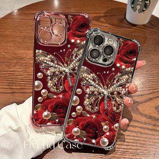 Ins Hàn Quốc Hoa Hồng Pha Lê Bướm Mạ Sang Trọng Cho IPhone 16 11 12 13 14 15 16E Pro Xs Max X Xr 7 8 Plus SE Vỏ Điện Thoại TPU Mềm Chống Rơi Vỏ Chống Sốc