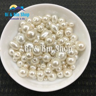 Hạt Trai Chuỗi Ngọc Nhân Tạo Tròn Có Lỗ Làm Dây Chuyền, Vòng Đeo tay Trang Sức Handmade