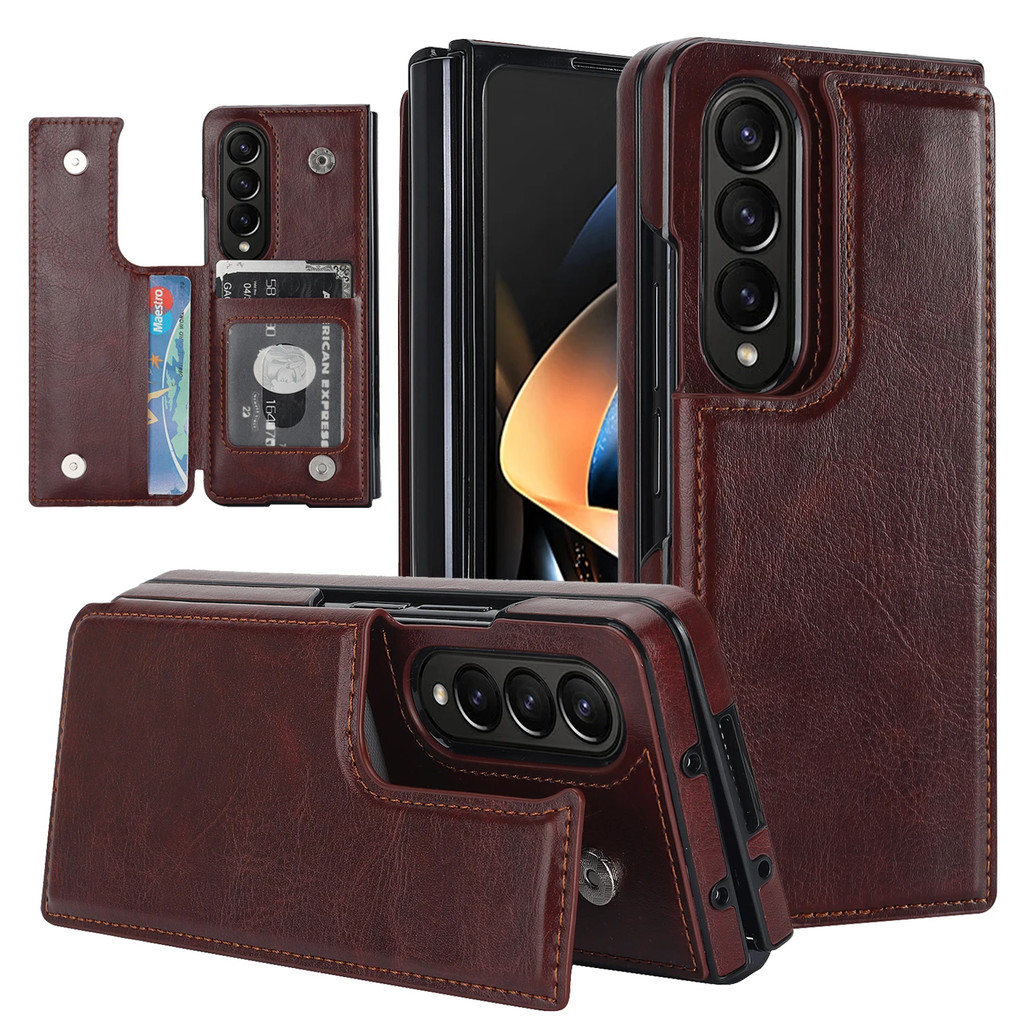 Ví Sang Trọng Cho Samsung Galaxy Z Fold 7 3 4 5 6 Ốp Điện Thoại Có Đựng Thẻ Da Kicstand Stockproof Vỏ Bảo Vệ
