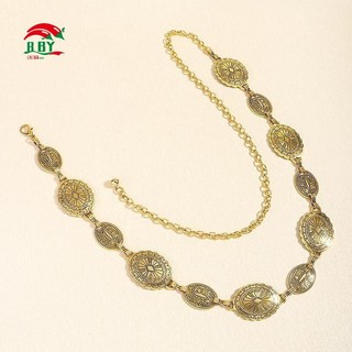 Phong Cách Retro nữ thắt lưng kim loại dây xích điều chỉnh trang trí vòng tròn khắc - phụ kiện cao cấp
