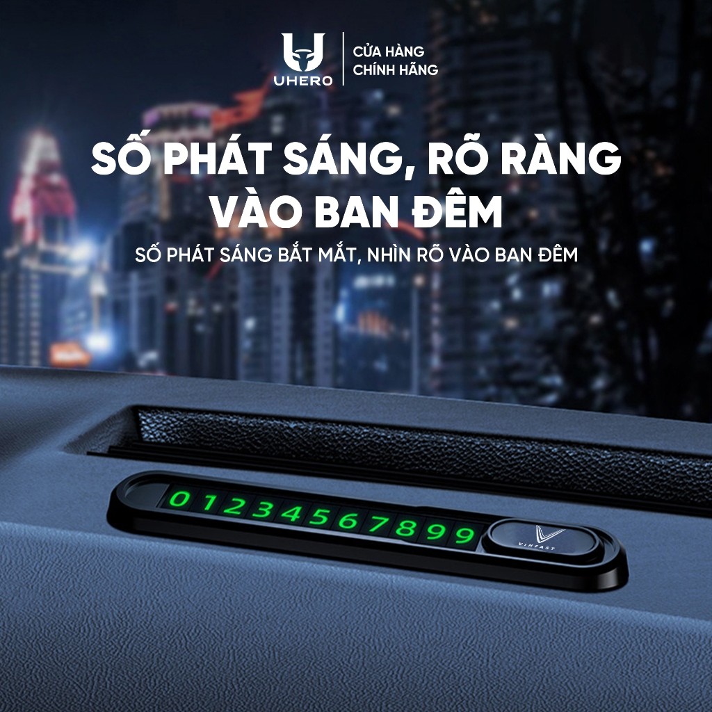Bảng số điện thoại ô tô UHERO BS02 gắn taplo, chất liệu bằng kim loại, số phát quang