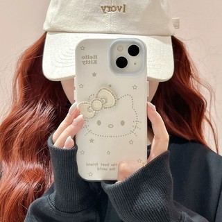 Phim hoạt hình dễ thương 3D kim cương Nơ Hello Kitty Cat 2in1 Vỏ điện thoại silicon lỏng cho iPhone 16 Pro Max 14 15 Promax 13 Vỏ điện thoại di động mềm mại ngọt ngào nữ tính