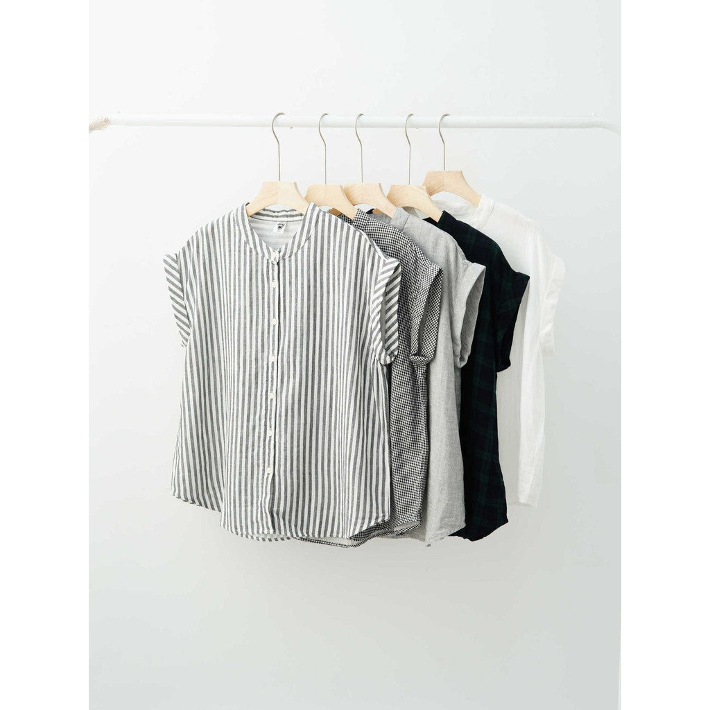 Áo Sơ Mi Nữ Cotton Mềm, Tay Ngắn Không Tay, Thanh Lịch Nhật Bản, Botton Xuống, Siêu Thoáng Khí