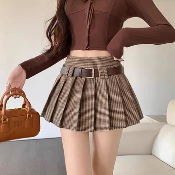 Váy xếp ly cổ điển Váy chữ A Váy eo cao dành cho nữ Váy phù hợp cho nữ Váy cạp cao phù hợp Váy chữ A Váy ngắn Váy ngắn Retro Cô gái nóng bỏng Váy màu tương phản Váy nữ eo cao phù hợp với váy xếp ly A-