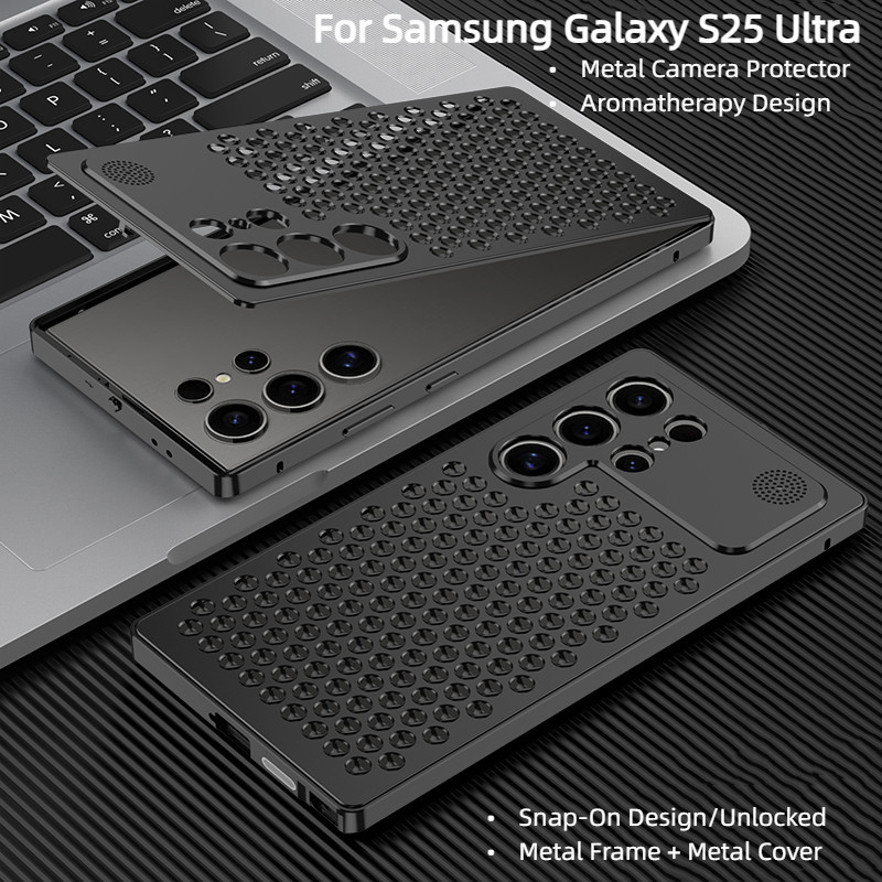 Sang Trọng Thiết Kế Snap-On Trượt Mở Khóa Hương Liệu Tản Nhiệt Full Khung Kim Loại Cứng Dành Cho Samsung Galaxy S25 Ultra S24 Ultra Vỏ Điện Thoại