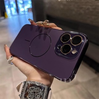 Ốp điện thoại di động hút từ tính mạ điện sang trọng cho iPhone16 15 14 13 12 11 Pro Max bảo vệ camera chống sốc chống rơi mặt sau cứng