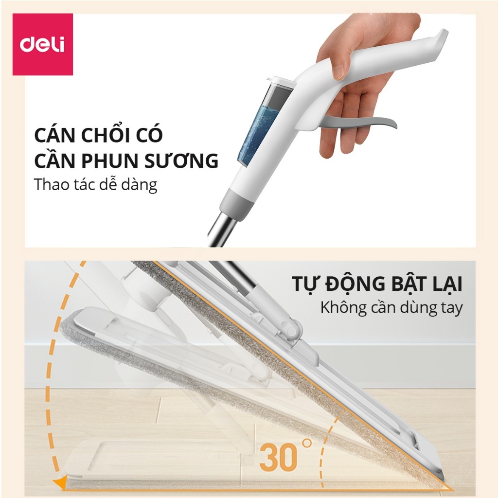Cây lau nhà phun sương tự vắt tiện lợi DELIxVusign Vắt khô nhanh, Xoay 360 độ làm sạch mọi ngóc ngách