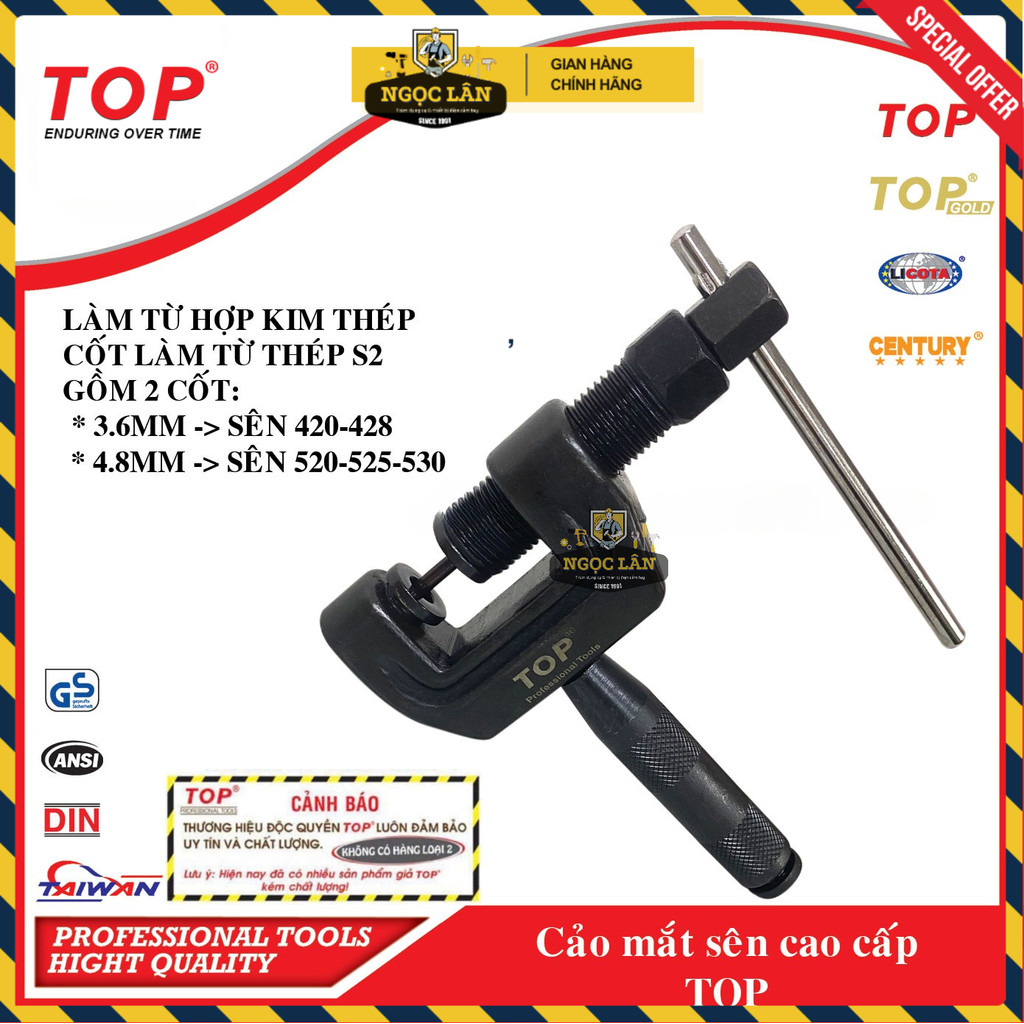 [Chính hãng TOP] Cảo mắt sên TOP, Vam tháo đột xích xe máy 3.6mm 4.8mm  thép đúc nguyên khối cao cấp