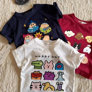 Áo thun cotton ngắn tay mùa hè mới cho bé, áo in hoạt hình rộng rãi cho trẻ em, áo dễ thương cho bé trai và bé gái