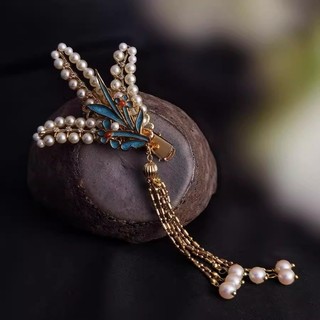 MAUROPOLI [Hàng có sẵn] Phong cách Trung Quốc Phong cách cổ điển Phụ kiện trang phục nữ sang trọng Phụ kiện trang phục cổ xưa Vỏ bỏng Blue Tang Songming Made Craft Phụ kiện tóc Phụ kiện đầu