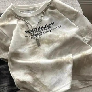 Áo thun ngắn tay cotton mùa hè mới cho bé trai, phong cách Hàn Quốc, áo dây chuyền mát mẻ với chữ tie-dye