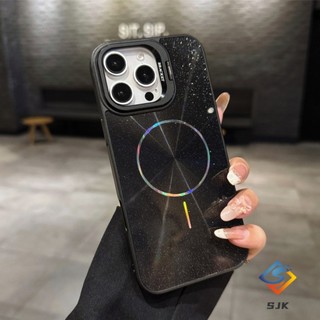 Ốp Cứng Từ Tính Lấp Lánh Mới Cho iPhone 11 12 13 14 15 16 Pro Max Vỏ Chống Sốc Có Chân Đế Kim Loại Thiết Kế Mặt Sau Lấp Lánh